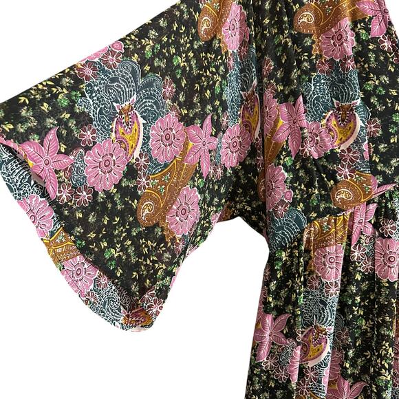 Entro Boho Floral Maxi Dress V-Neck Kimono Sleeve Multicolor Festival Size M - Picture 5 of 9